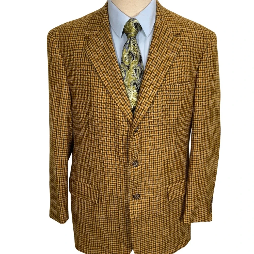 Tommy Hilfiger Blazer Men 42R Gold Rust Houndstooth Classic‎ American Jacket